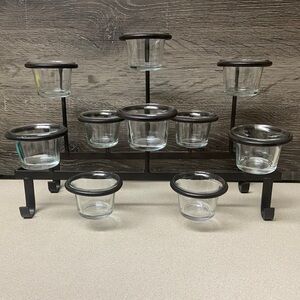 Vtg Wrought Metal Tealight Candle Holder Decor Candalabra Glass Gothic Tabletop